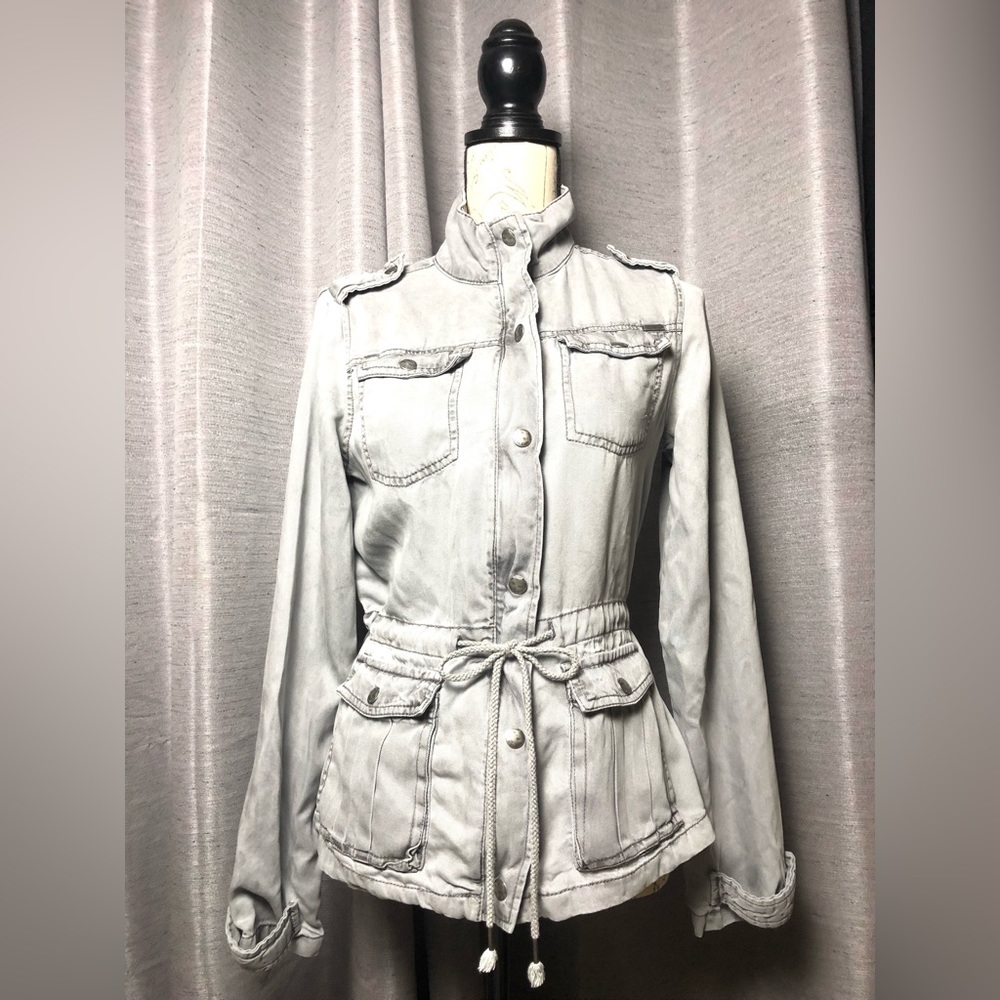 Max Jeans Womens Military Style Zip Up Snap Button Jacket